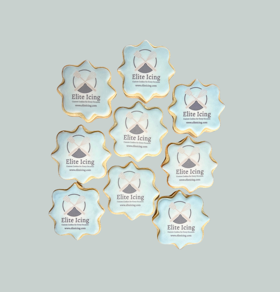 Square design custom logo cookie with blue company logo