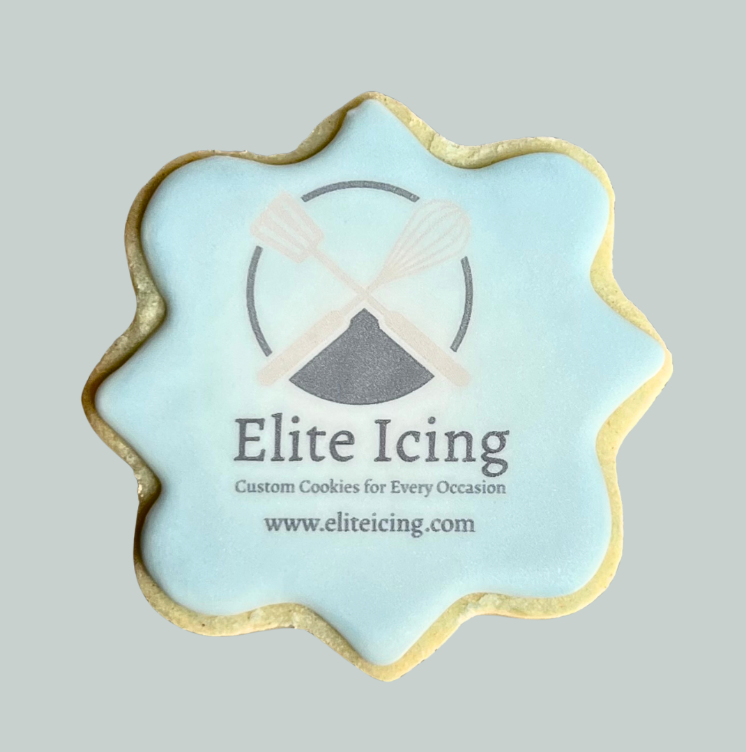 Square design custom logo cookie with blue company logo