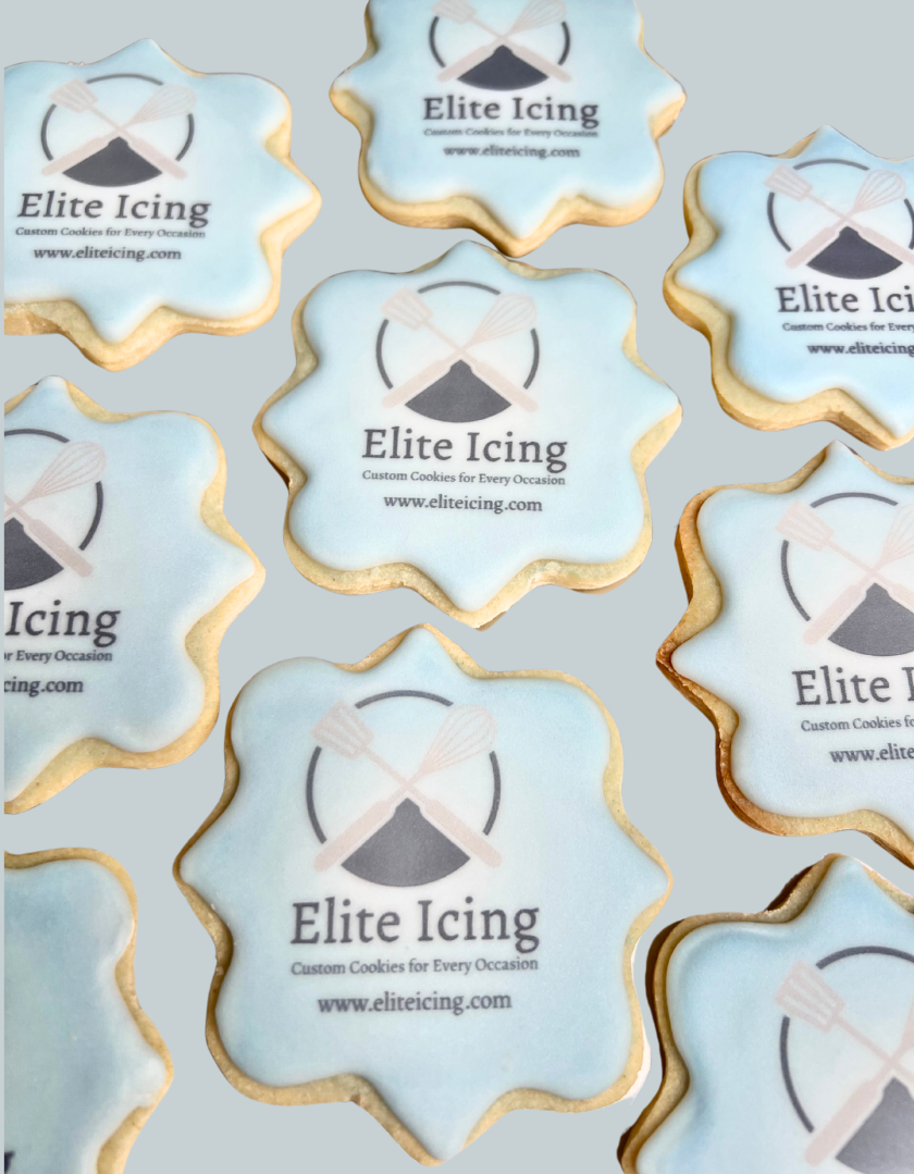 Square design custom logo cookie with blue company logo