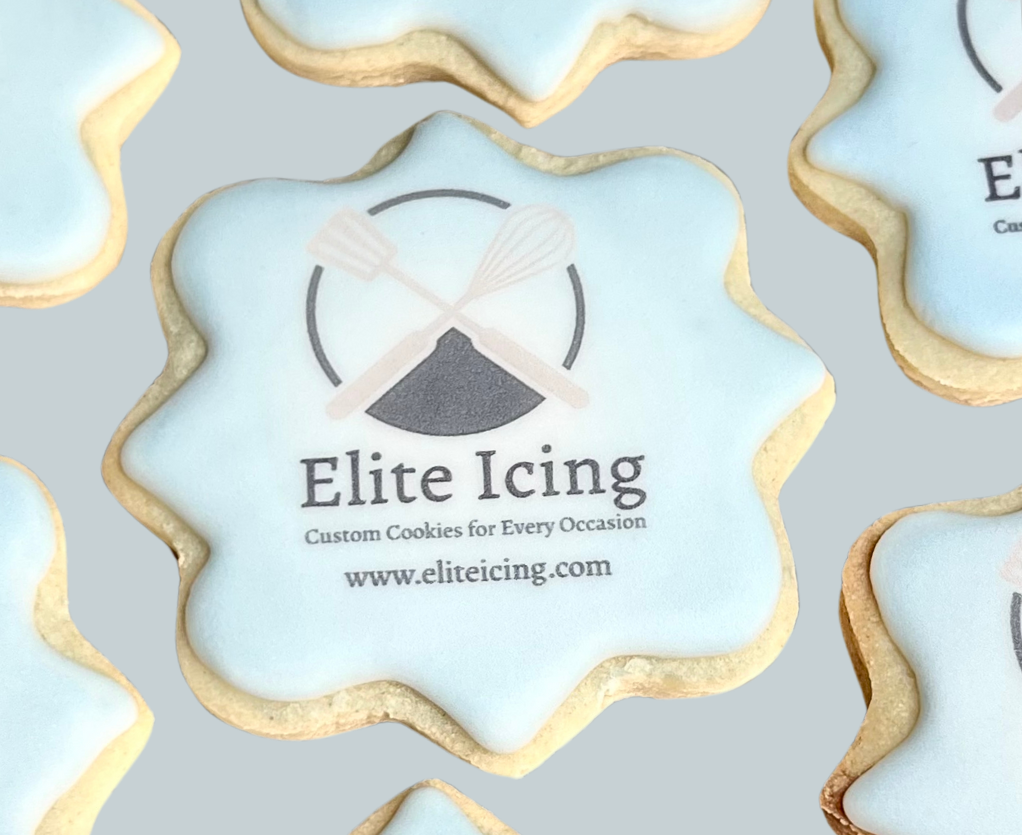 Square design custom logo cookie with blue company logo